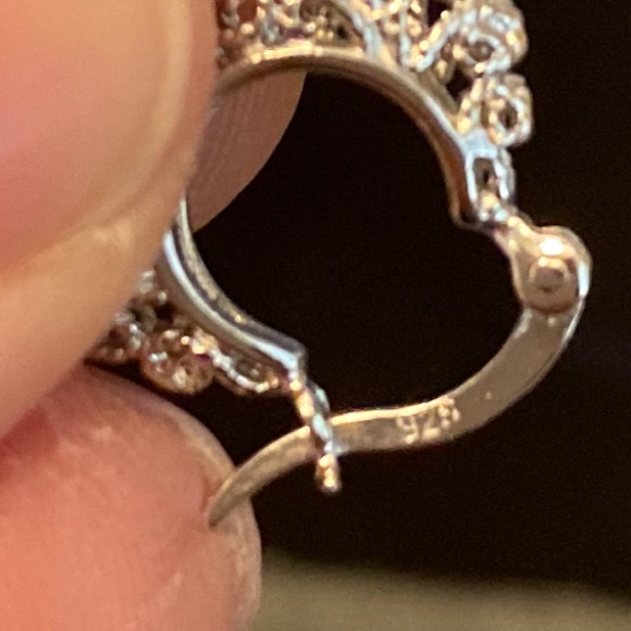 Sterling Silver Lace Design Hoops - Picture 2 of 3